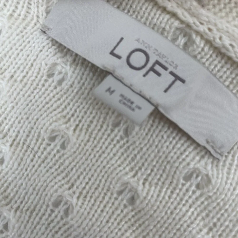 LOFT Cardigan Sweater Womens Medium‎ Cream Cottagecore Wool Blend Pockets *READ